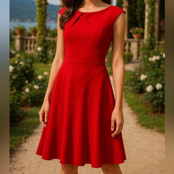 Red Crepe Dress - Picture 1 of 5